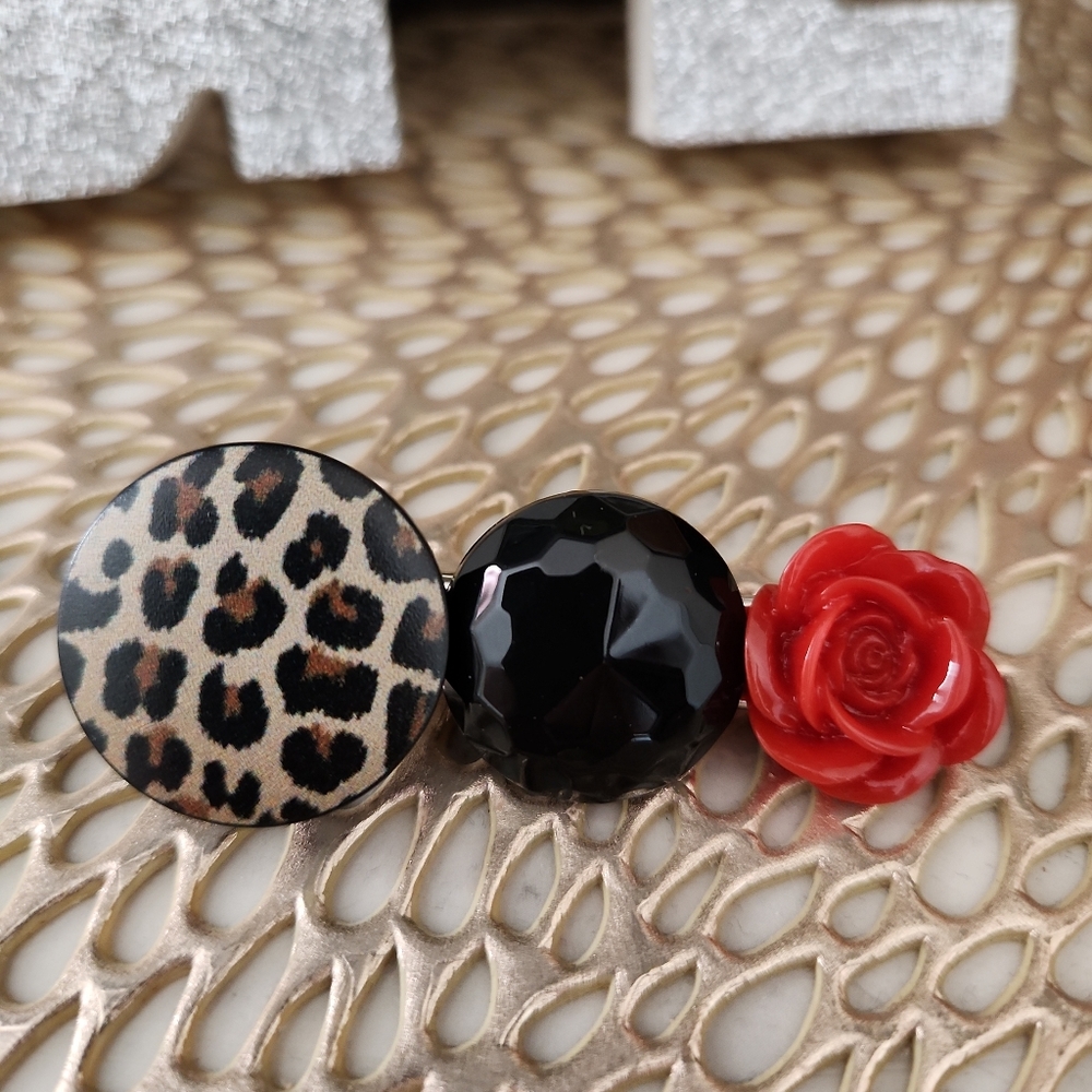Leopard & Red rose hairclip